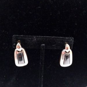 Signed Roman,Silver W/Grey Glass Drop Pierced Earrings